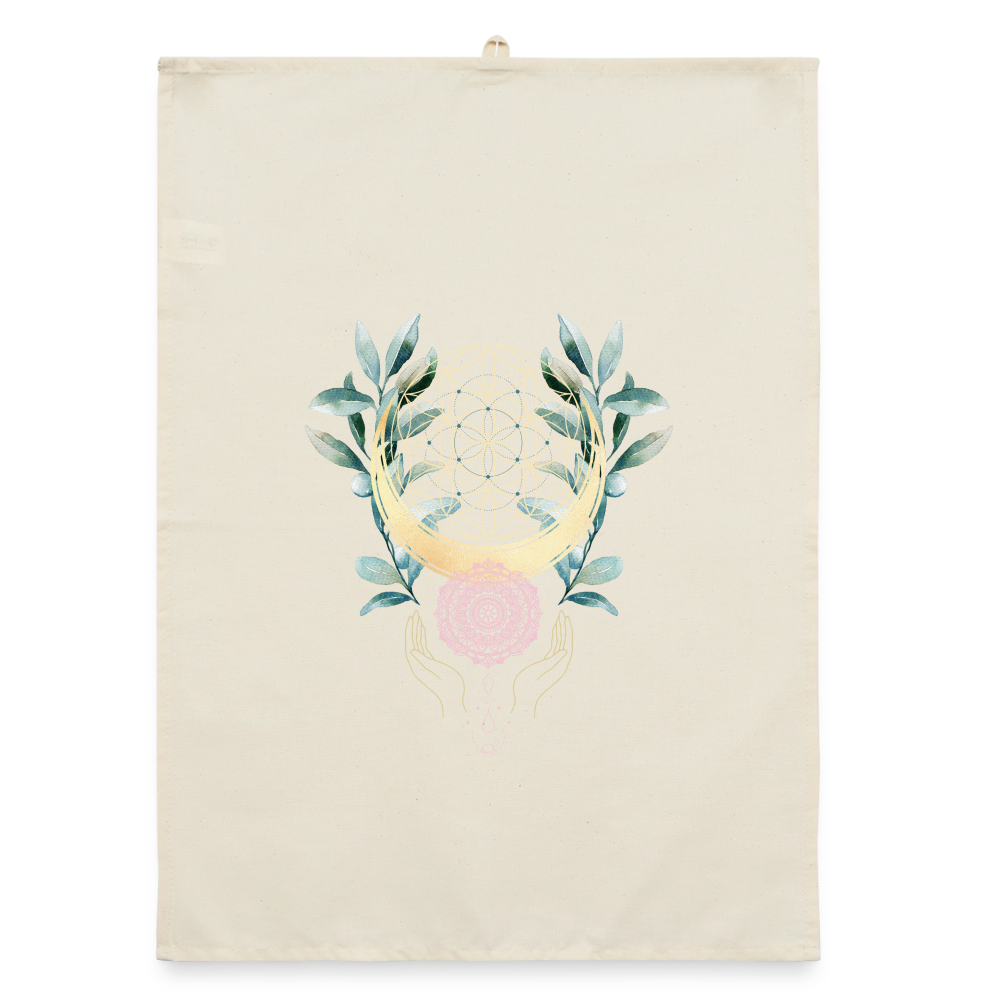Mandala golden Bloom / Organic Geschirrtuch - Natur