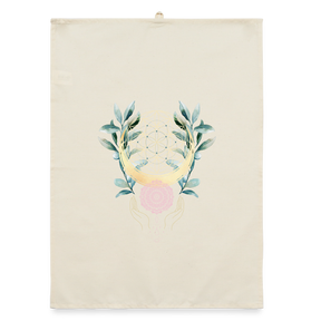 Mandala golden Bloom / Organic Geschirrtuch - Natur
