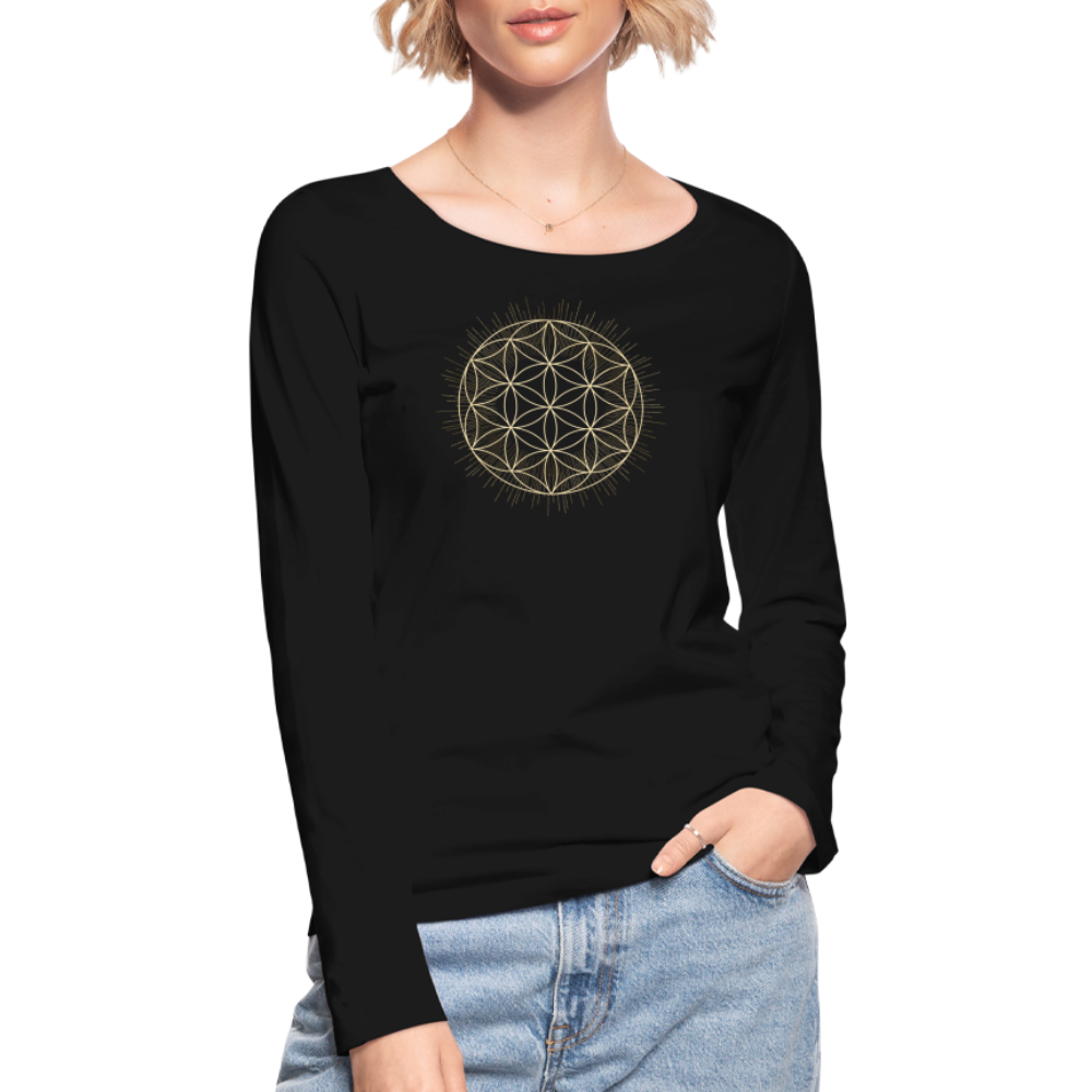 Mandala Blume des Lebens / Frauen Bio-Langarmshirt von Stanley & Stella - Schwarz