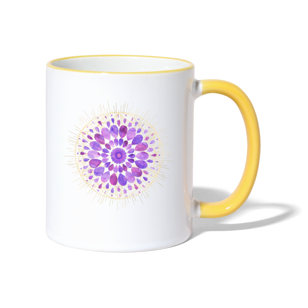 Mandala lila / Tasse - Weiß/Gelb