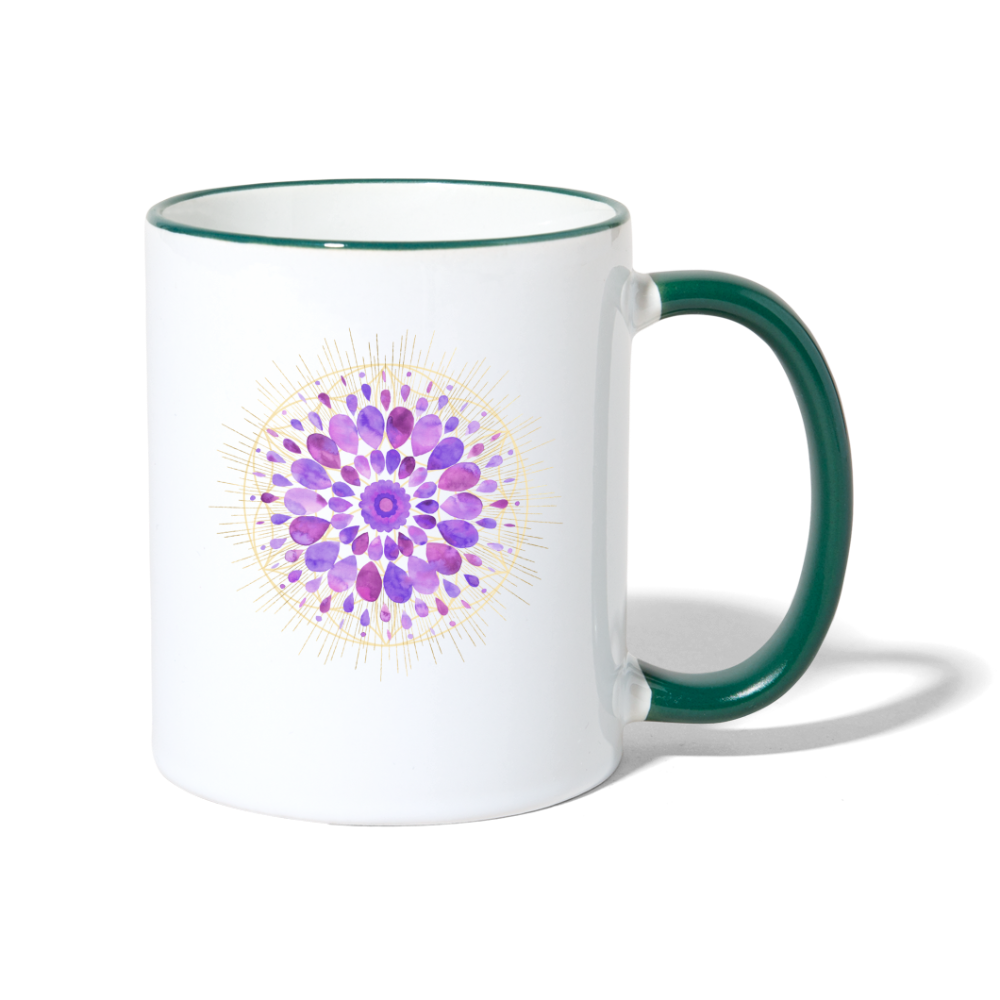 Mandala lila / Tasse - Weiß/Dunkelgrün