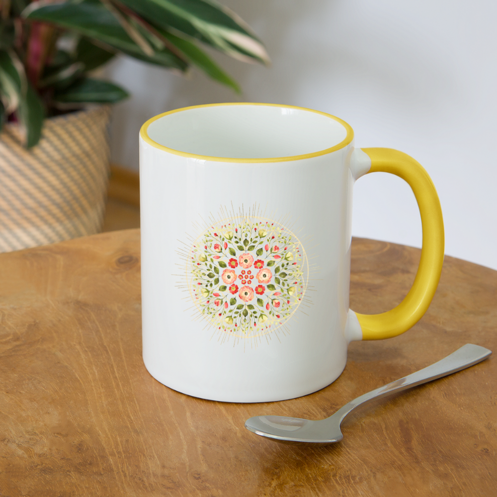 Mandala Blüten / Tasse - Weiß/Gelb