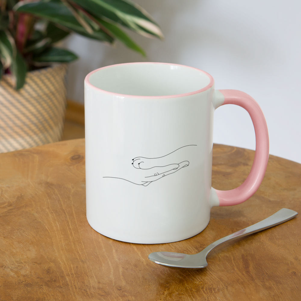 Katzenpfote-Menschenhand / Keramiktasse - Weiß/Pink