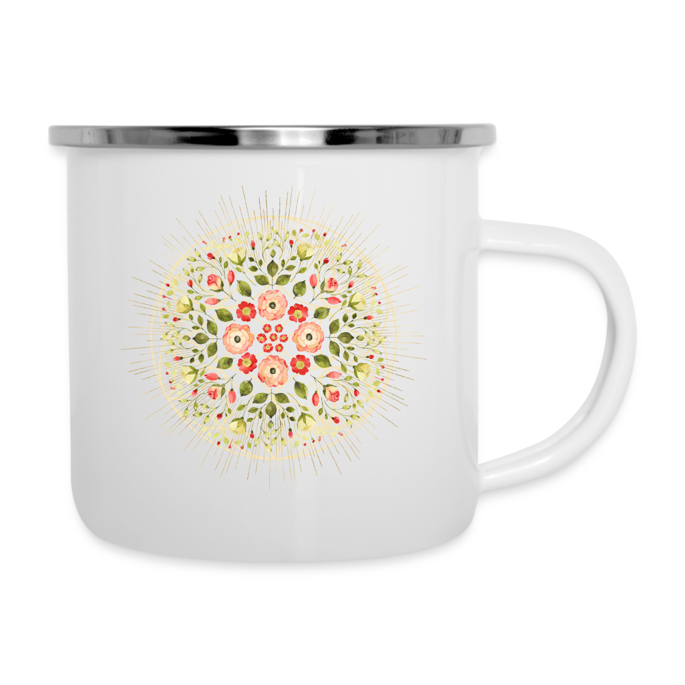 Mandala Blüten / Emaille -Tasse - weiß