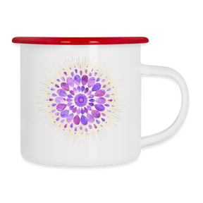 Mandala lila / Emaille -Tasse - Weiß/Rot