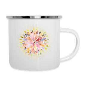 Mandala bunt / Emaille -Tasse - weiß