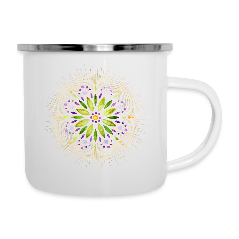 Mandala grün / Emaille -Tasse - weiß