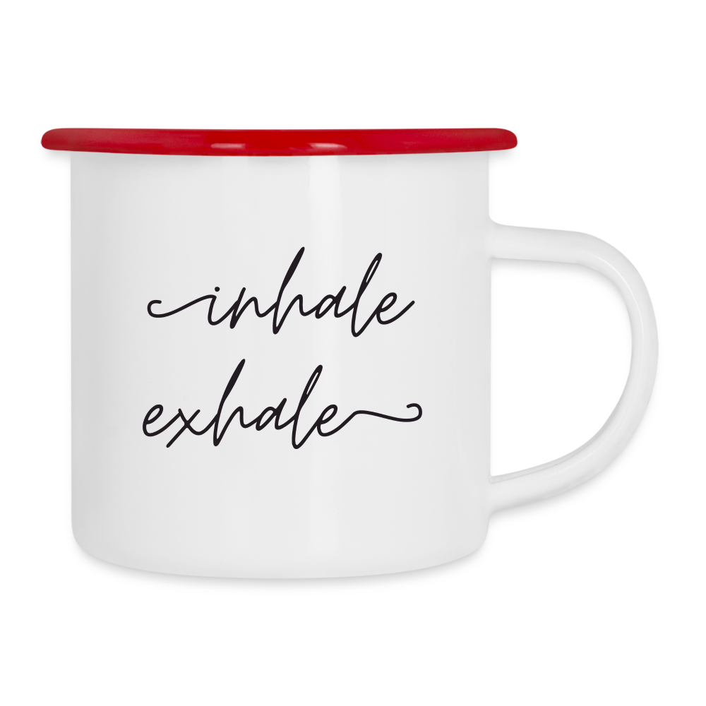 Inhale Exhale/ Emaille-Tasse - Weiß/Rot