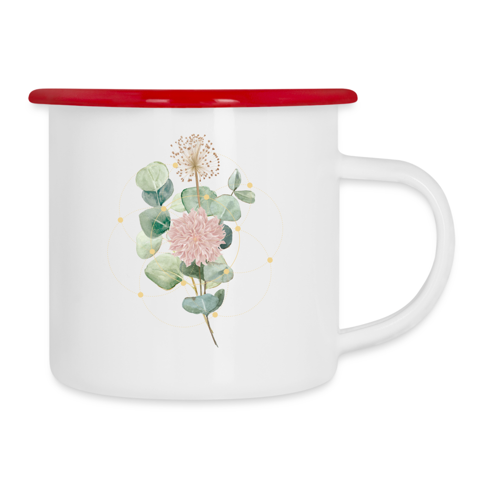 Geometrie Bloom / Emaille-Tasse - Weiß/Rot